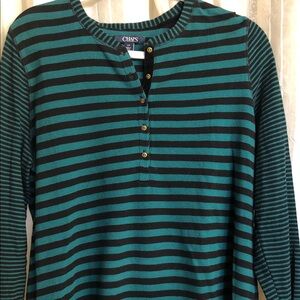 Chaps Teal and Black Striped Long Sleeve Henley Shirt